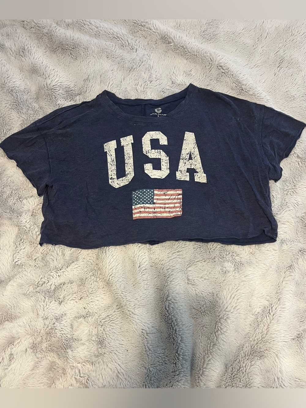 Women’s Navy USA Flag Crop Top